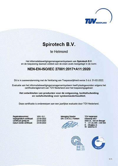 TUV Certificaat ISO 27001 - Spirotech